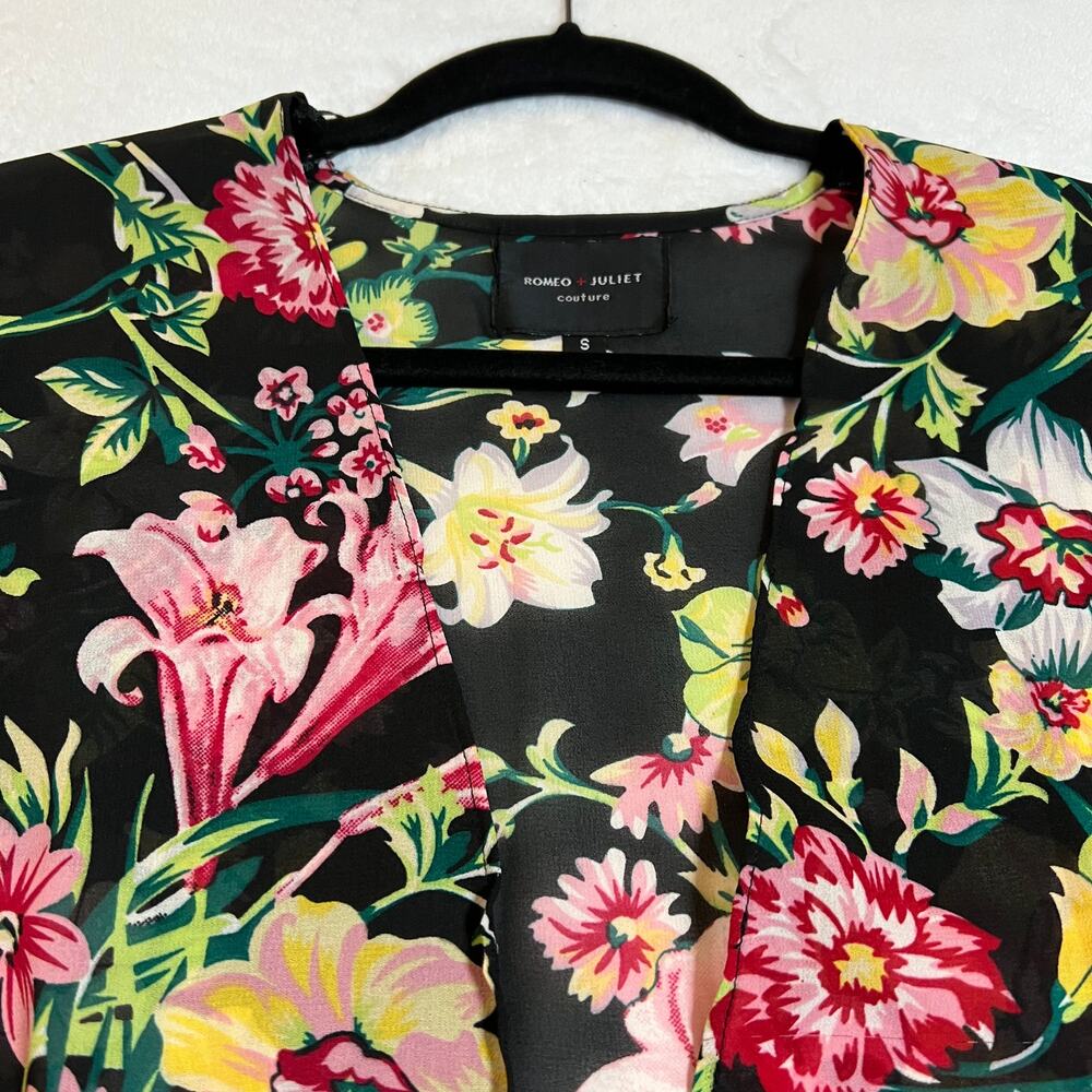 Romeo & Juliet Couture Floral Print Open Front Cocoon Kimono Size Small Colorful - Picture 3 of 8